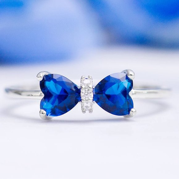 Blue Sapphire Gemstone Bow ring, size 6, 925 Sterling Silver Charmed Aroma - Picture 1 of 9